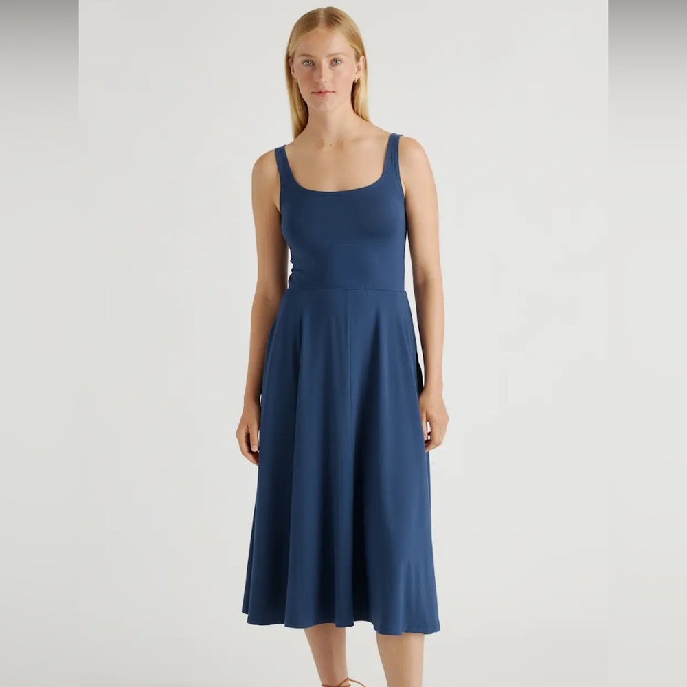 Quince Tencel Jersey dress, blue, size M with pockets